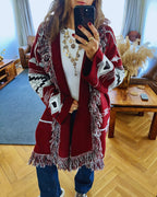 Aztec Burgundy Ruffle Cardigan