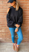 Black Cut Out Shoulder Sweatshirt