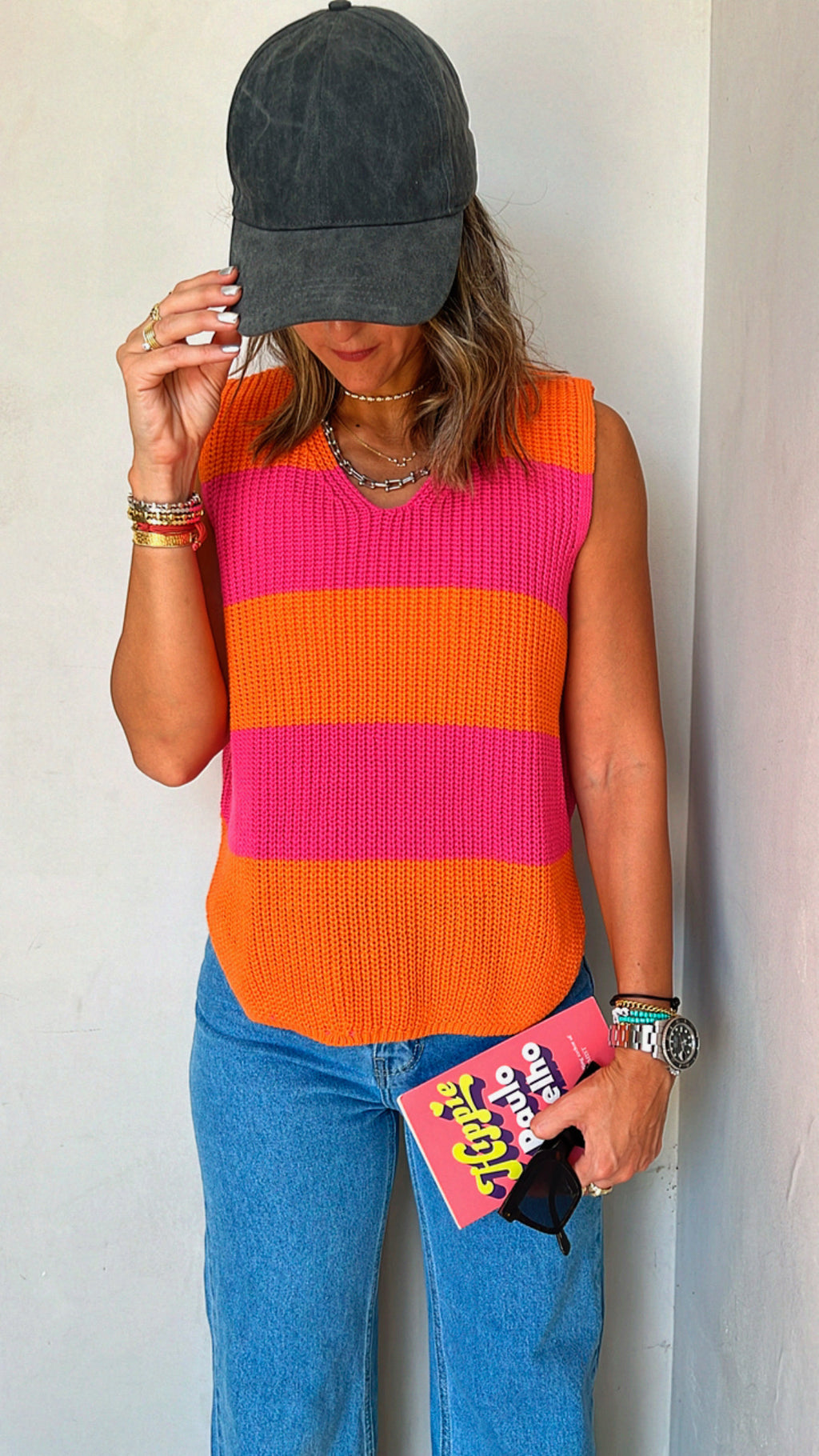 Orange & Fuchsia Striped Vest
