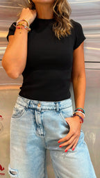 Black 150 Cotton Blend Fitted Tee