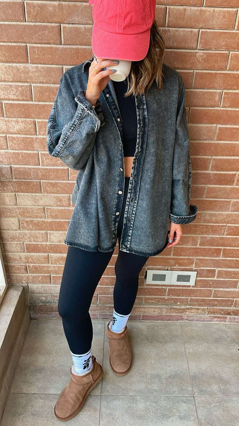 Grey Long Sleeve Denim Shirt