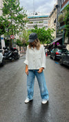 Beige Lined Linen Cropped Shirt