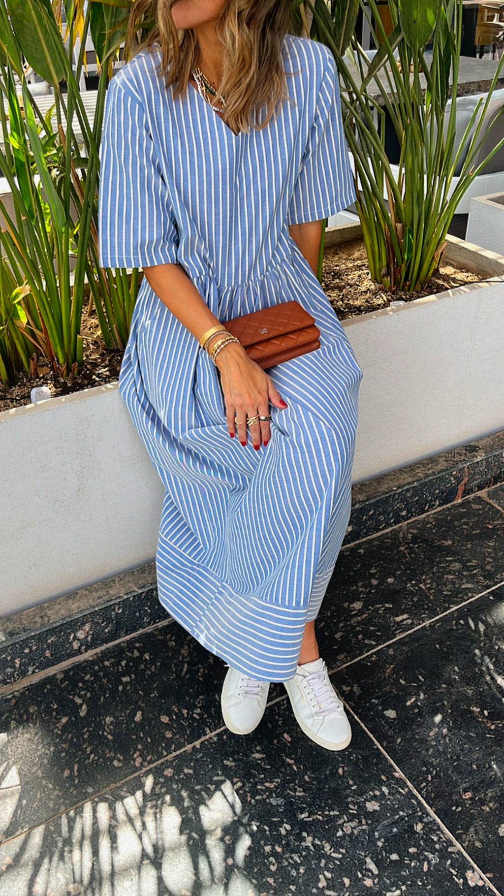 Blue Pinstripe Linen Dress