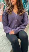 Purple Button Puff Sleeve Cardi