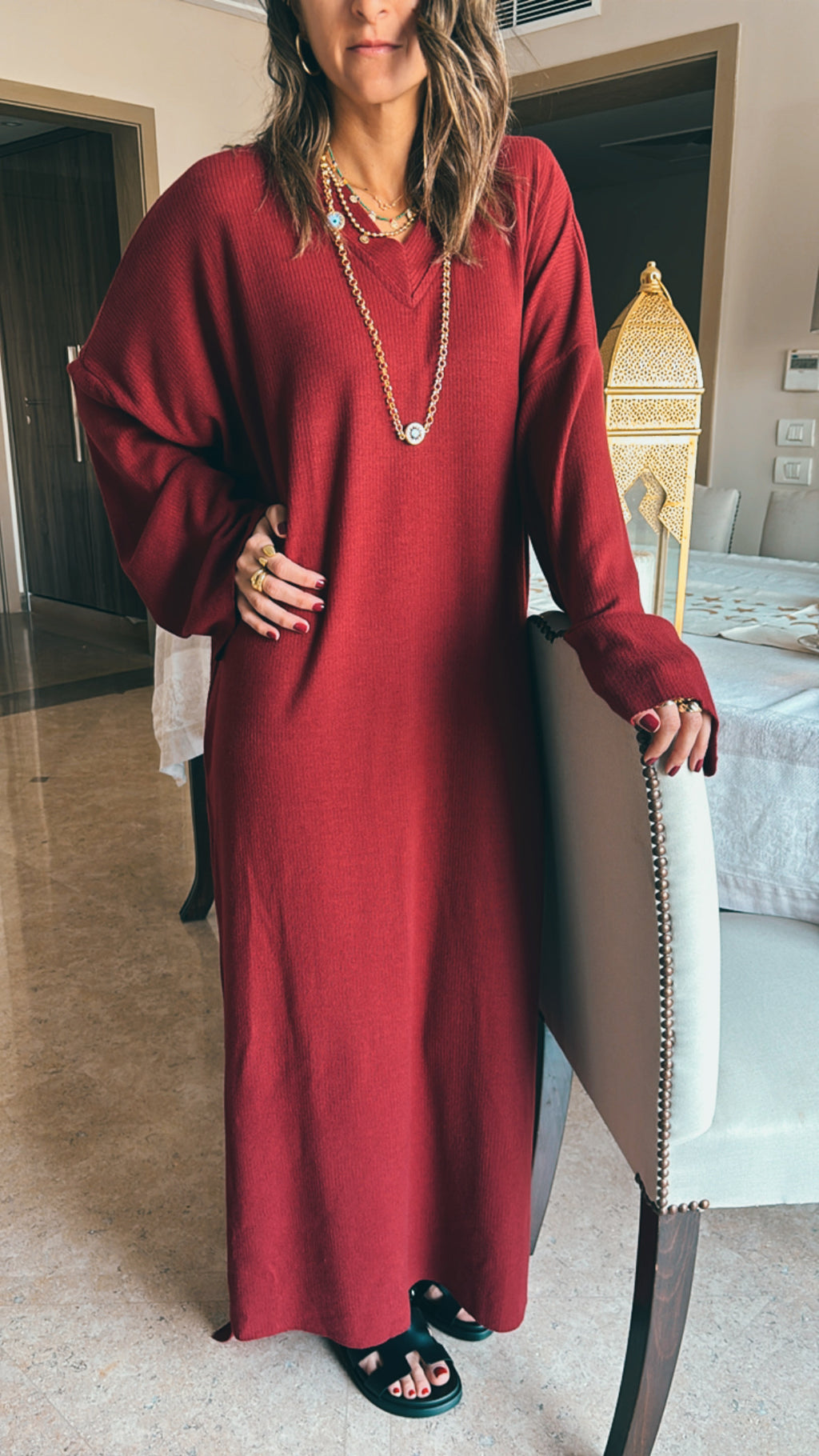 Burgundy Soft Ribbed Knit Dress