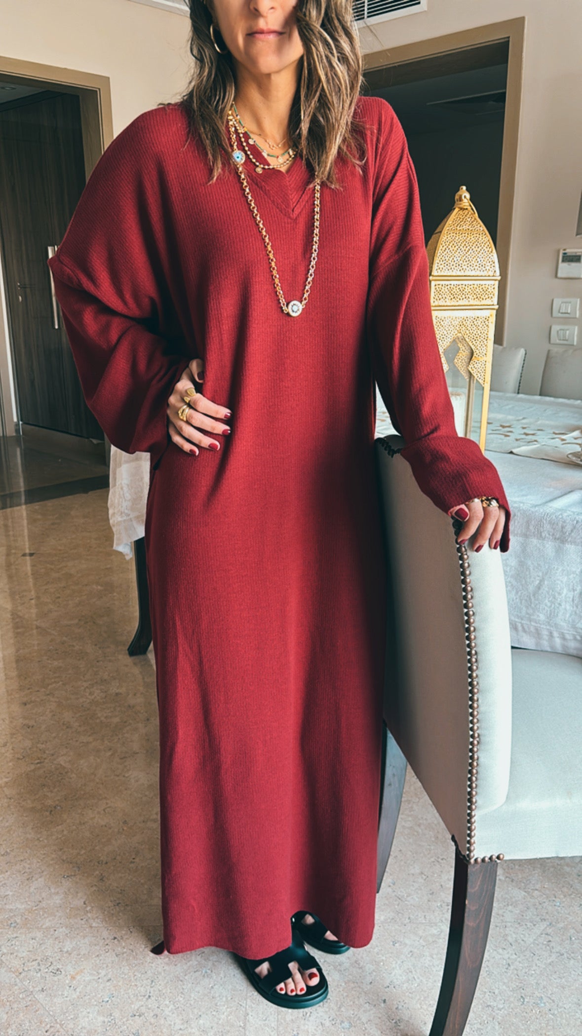 Burgundy Soft Ribbed Knit Dress