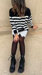 Black & White Stripped Zip Up Knit