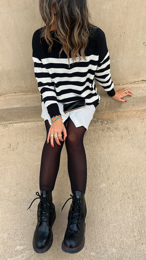 Black & White Stripped Zip Up Knit