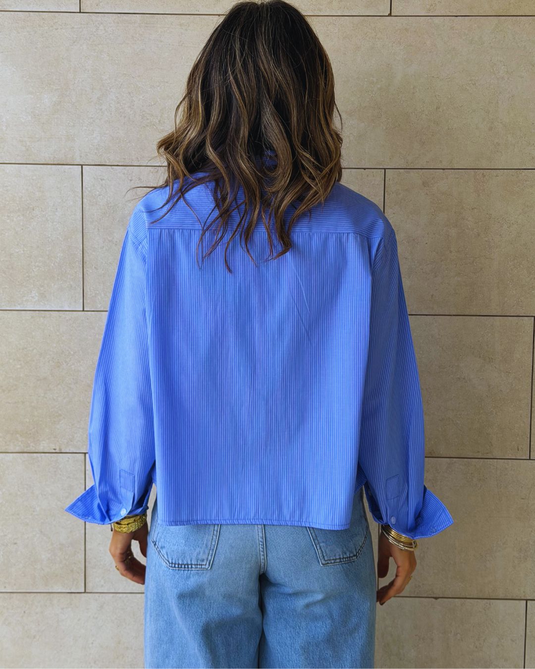 Blue Stripe Go-To Short Shirt