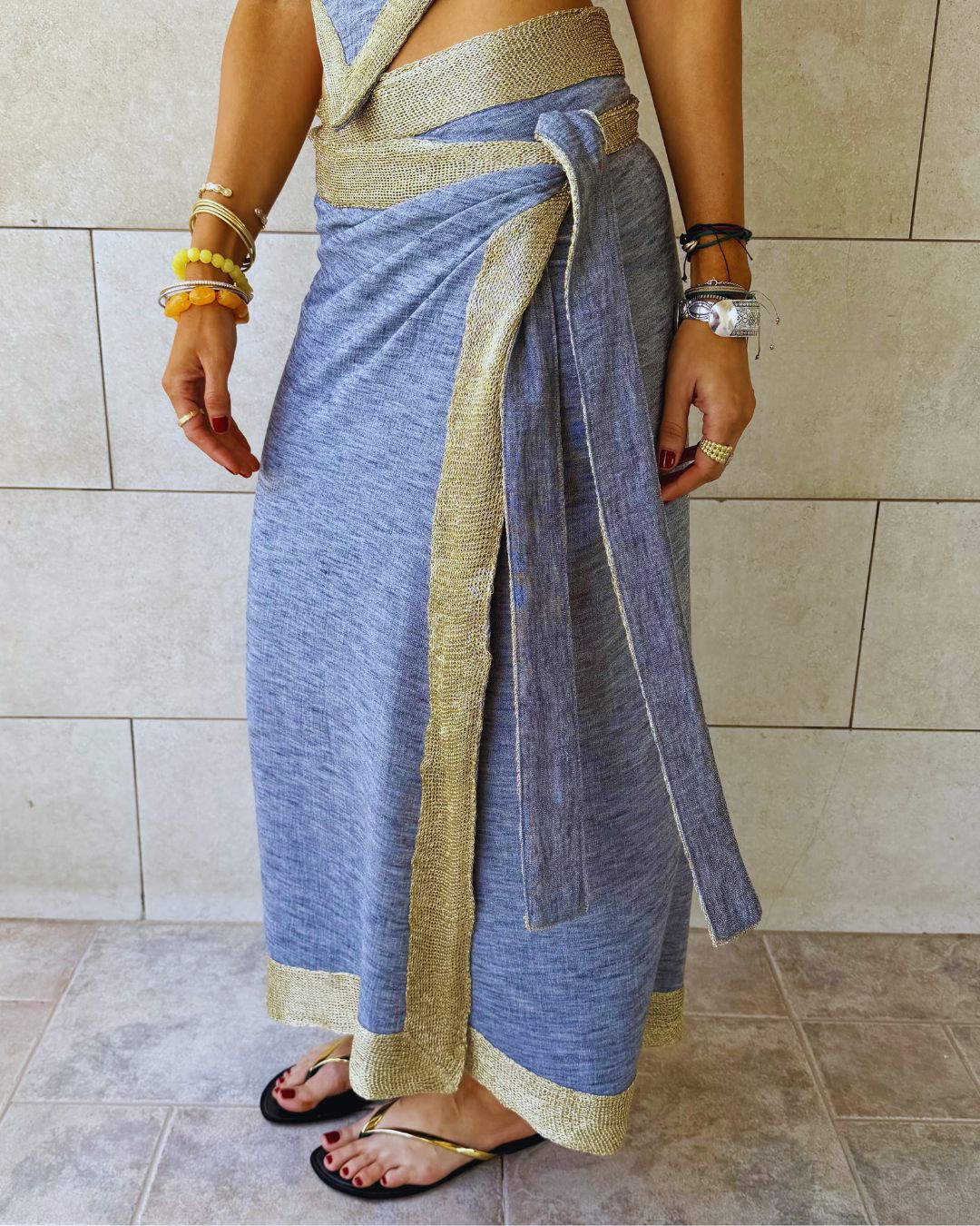 Golden Grey Edge Wrap Skirt