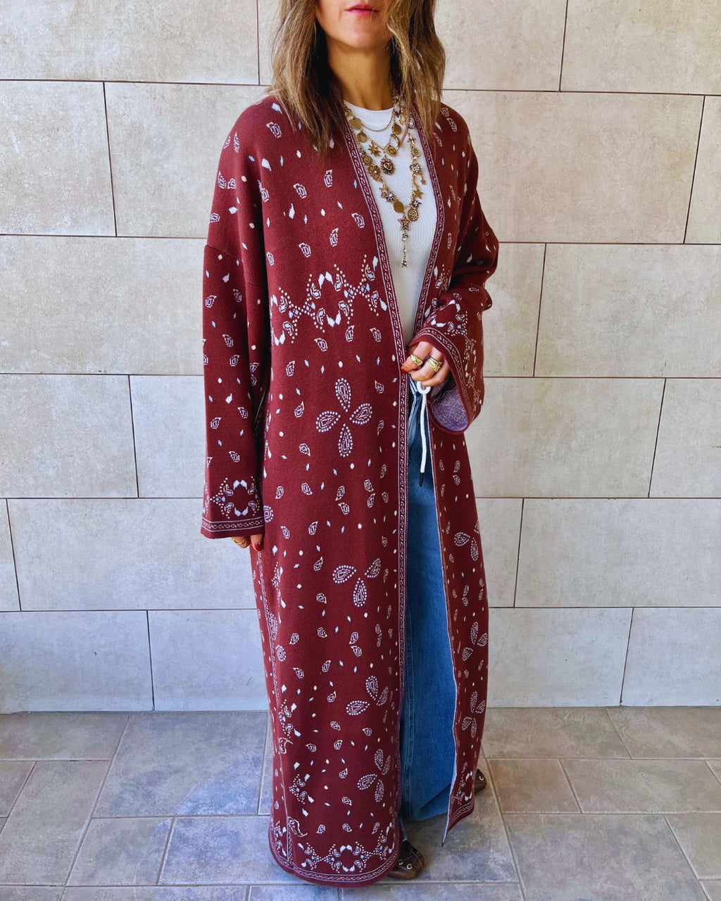 Brown Cult-Favorite Knit Bandana Kimono