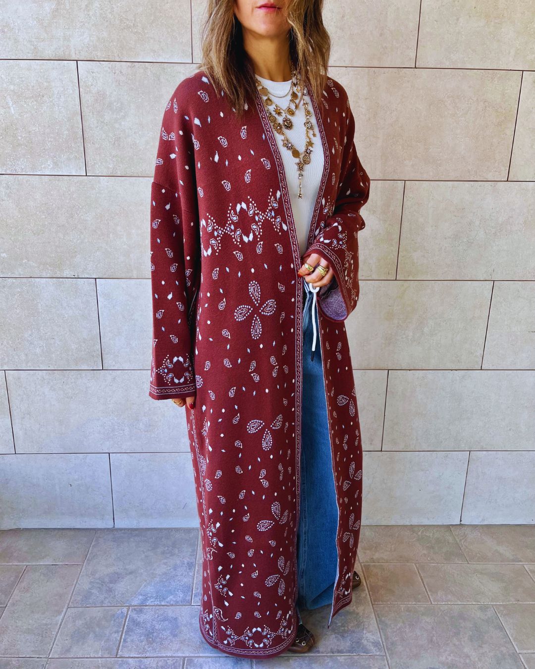 Brown Cult-Favorite Knit Bandana Kimono