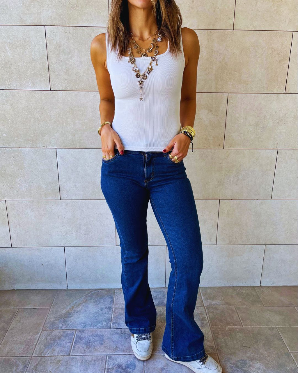 Dark Blue Flare Denim Pants