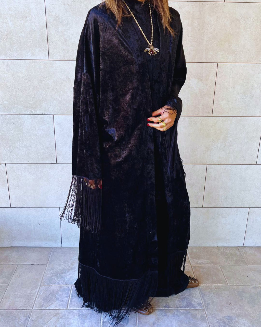 Black Velvet Fringe Kimono