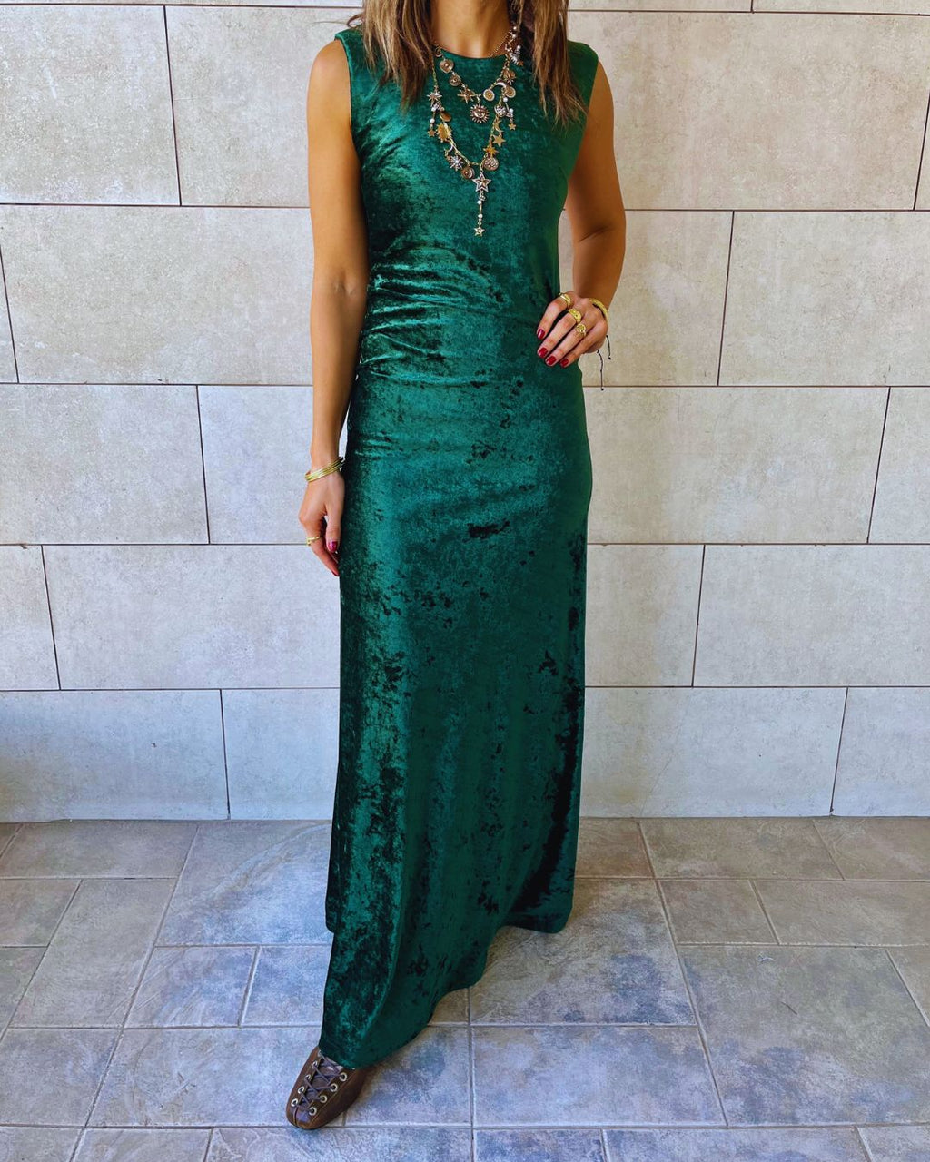 Green Soft Velvet Dress