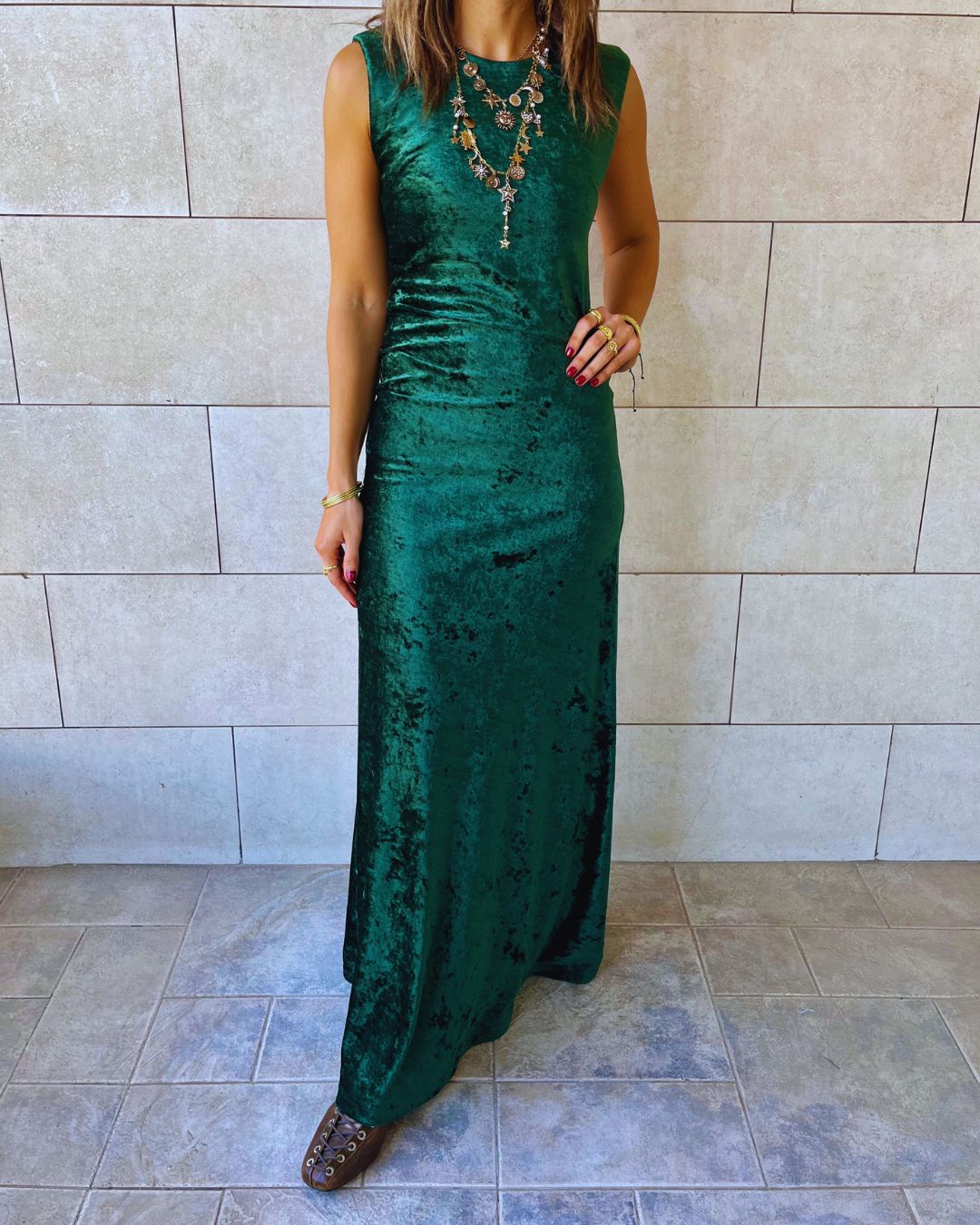 Green Soft Velvet Dress