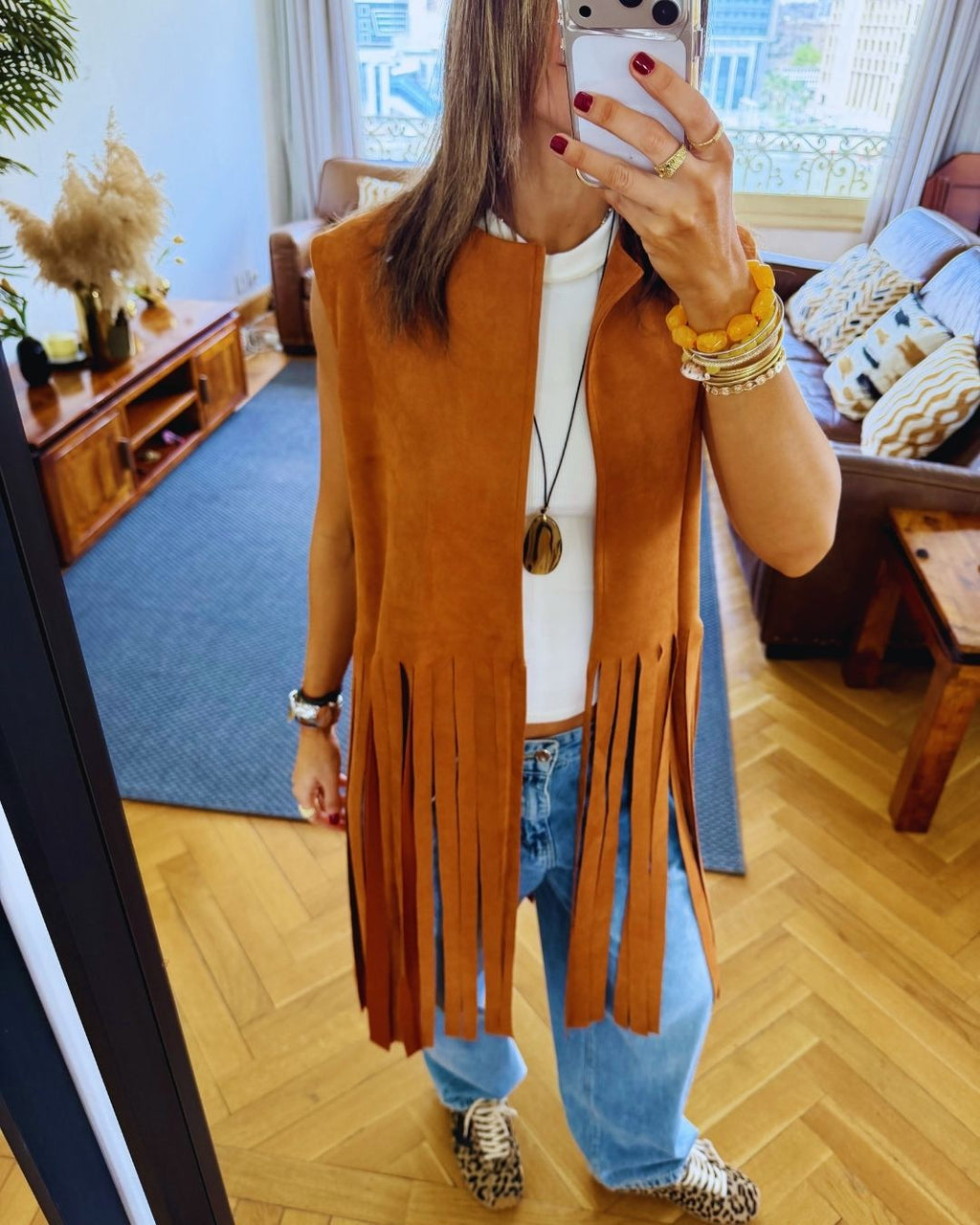 Camel Fringe Me Up Suede Vest