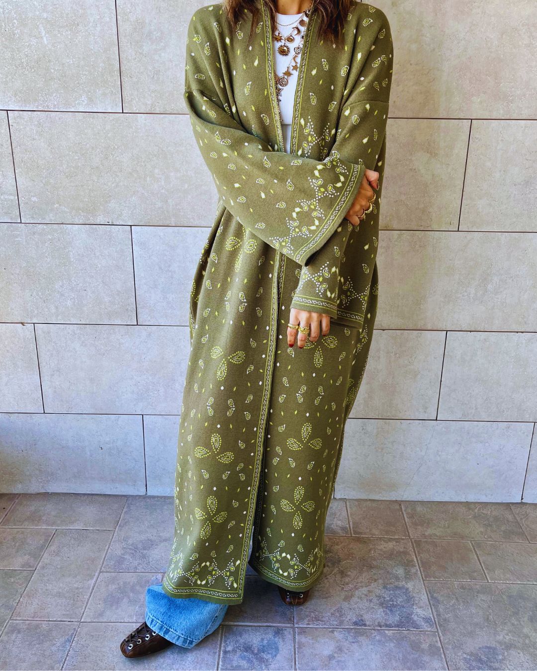 Olive Cult-Favorite Knit Bandana Kimono