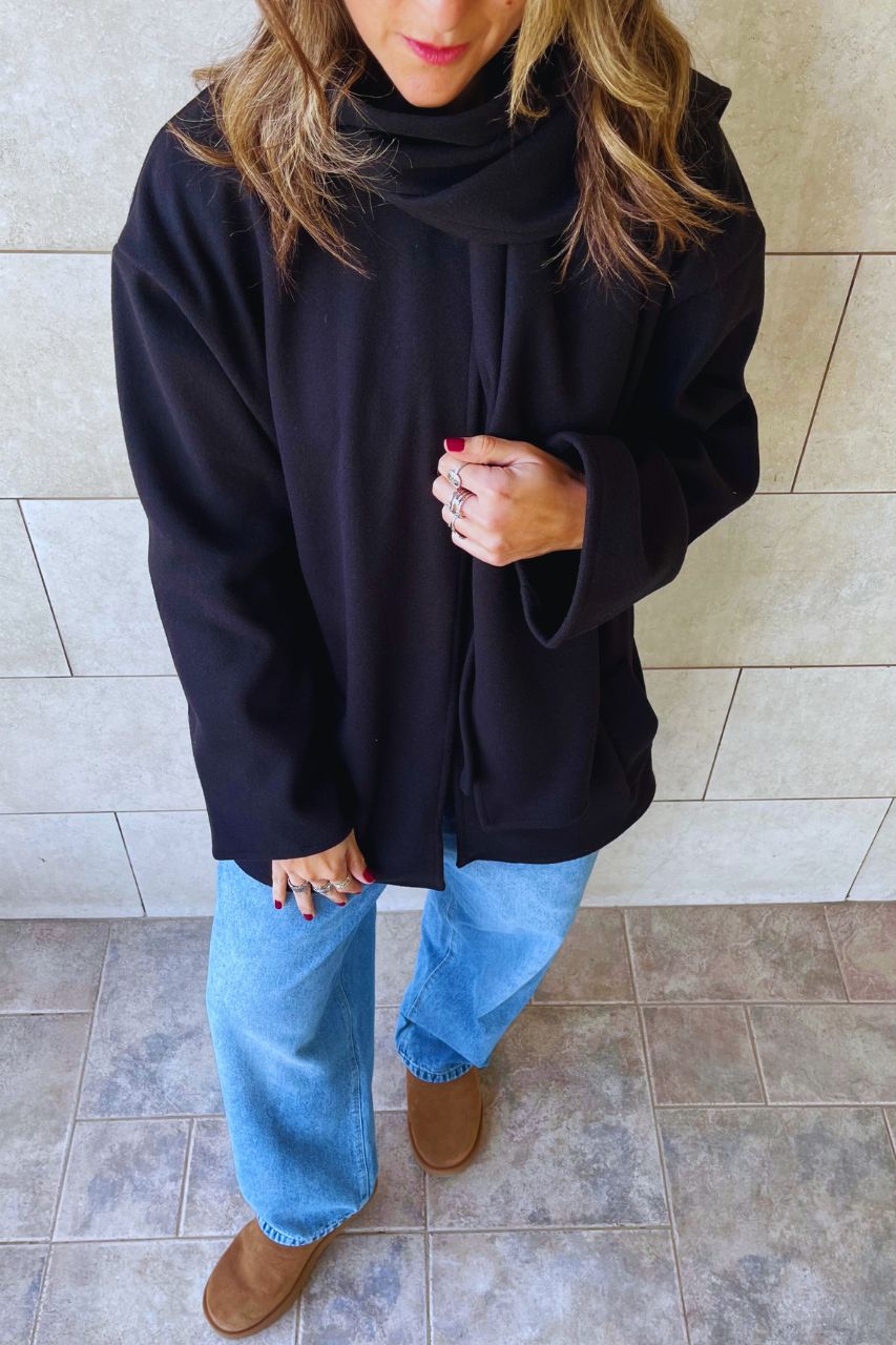 Black Fold Over Scarf Jacket