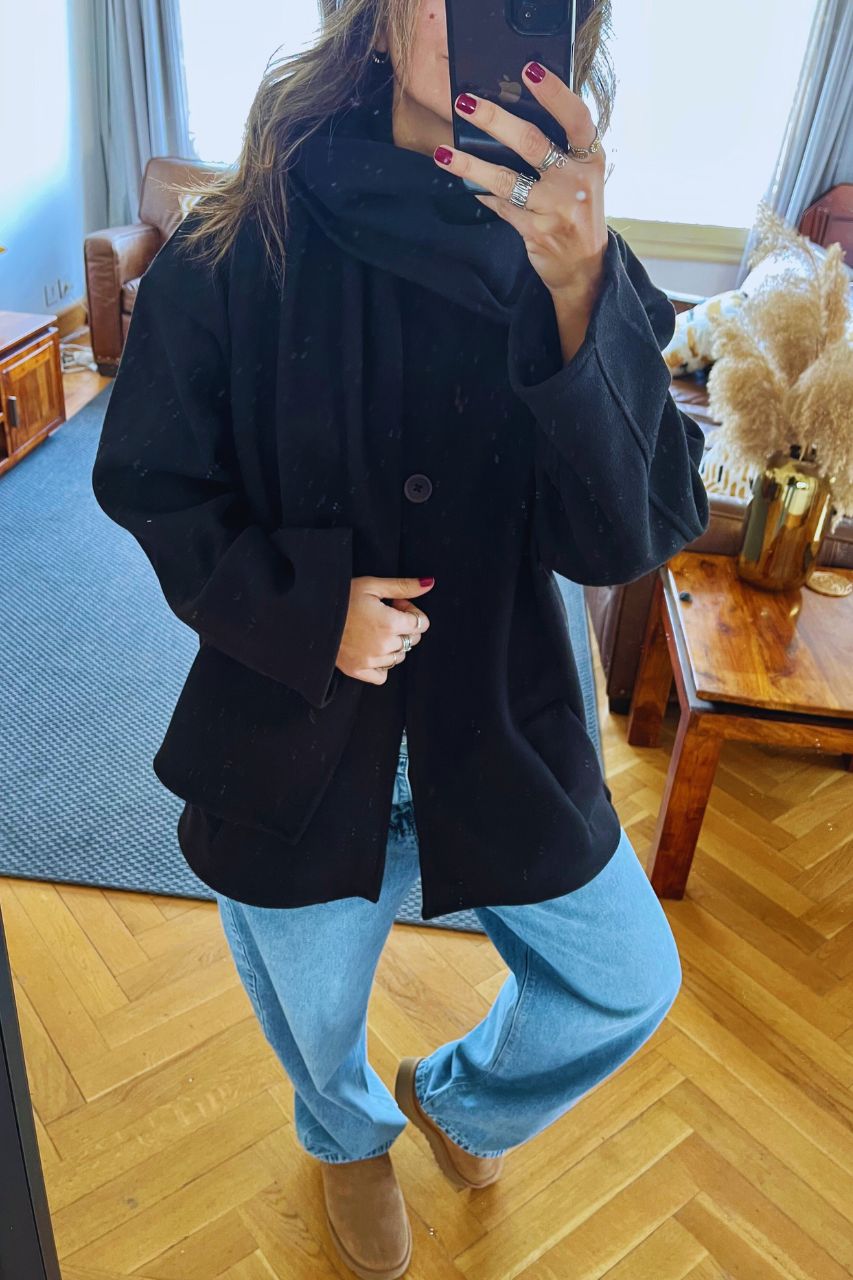 Black Fold Over Scarf Jacket
