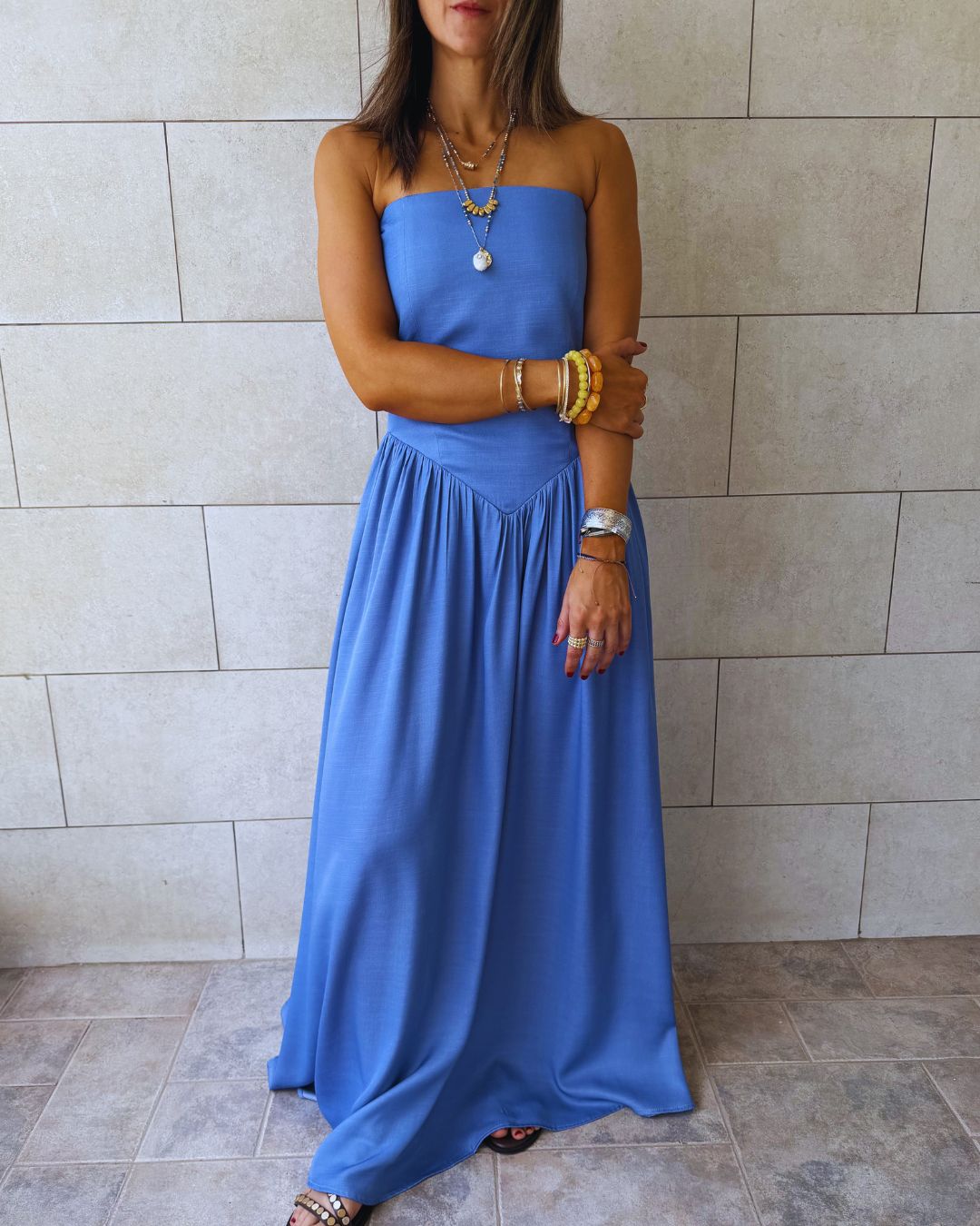 Paloma Light Blue Drop Waist Denim Dress Frillu Paloma Light Blue Drop Waist Denim Dress Frillu