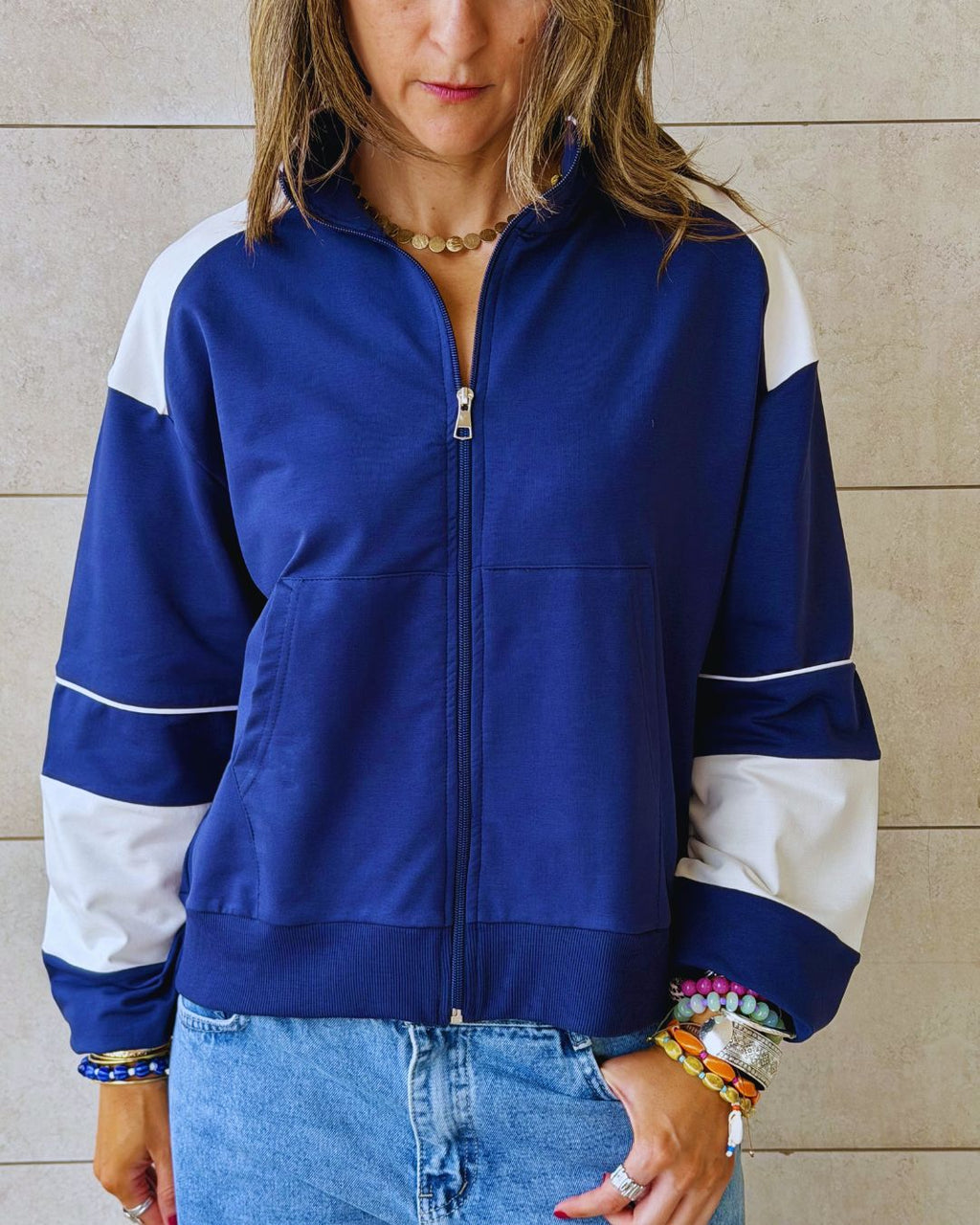 Navy Light Weight Retro Zip Up