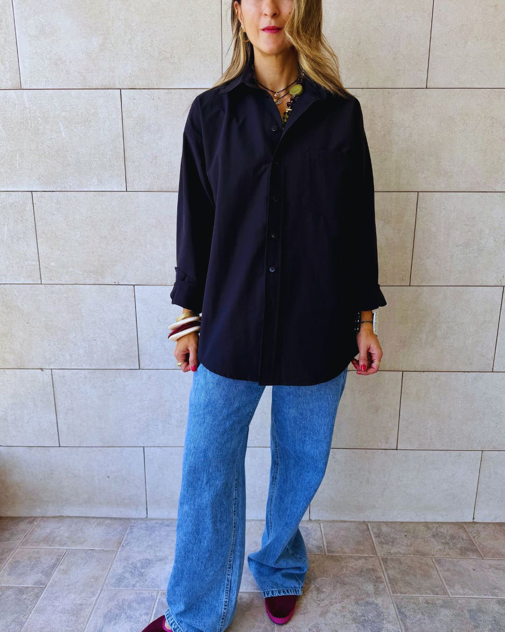 Black Oversized Poplin Shirt