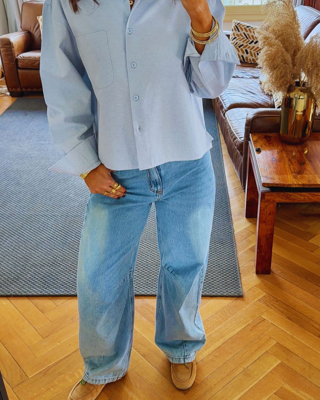 Baby Blue Boyfriend Oxford Short Shirt