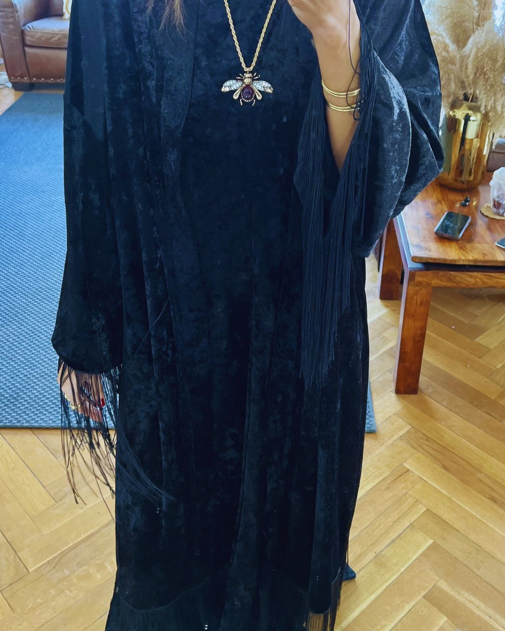 Black Velvet Fringe Kimono