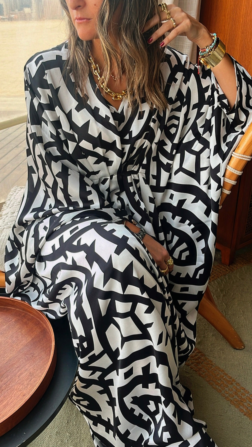 Black Abstract Monochrome Kaftan