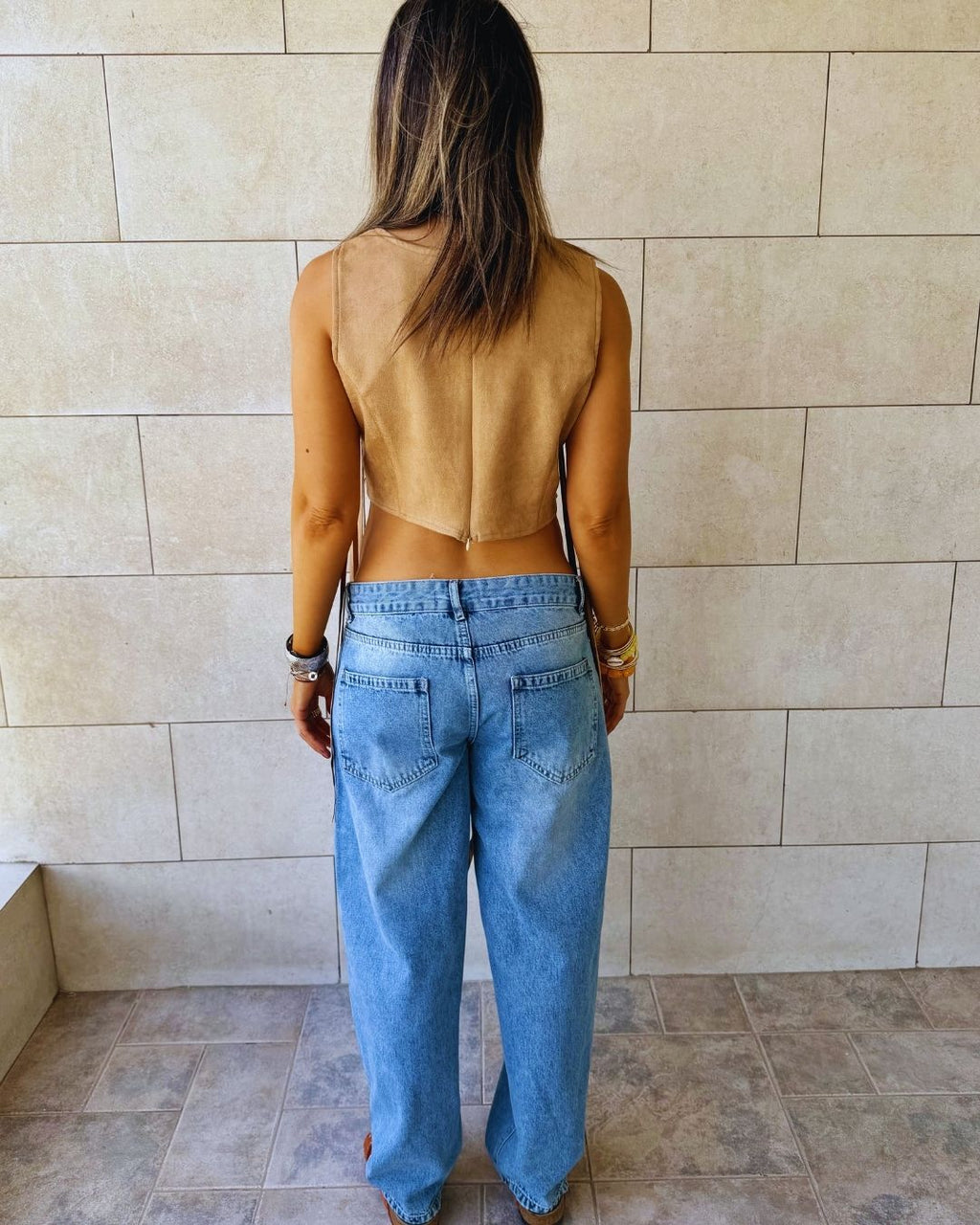 Beige Fringe Me Up Suede Top