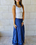 Navy Embroidered Detailed Tiered Skirt