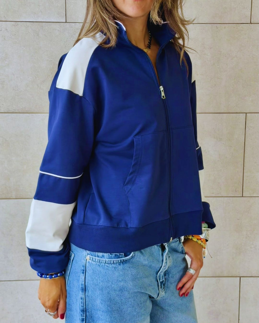 Navy Light Weight Retro Zip Up