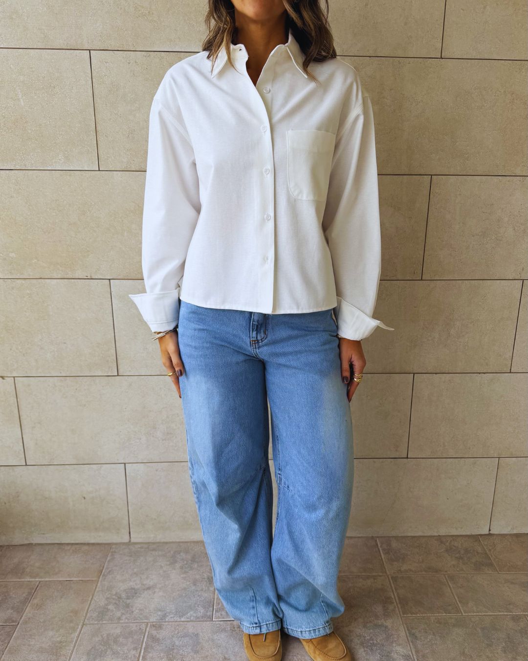 White Boyfriend Oxford Short Shirt