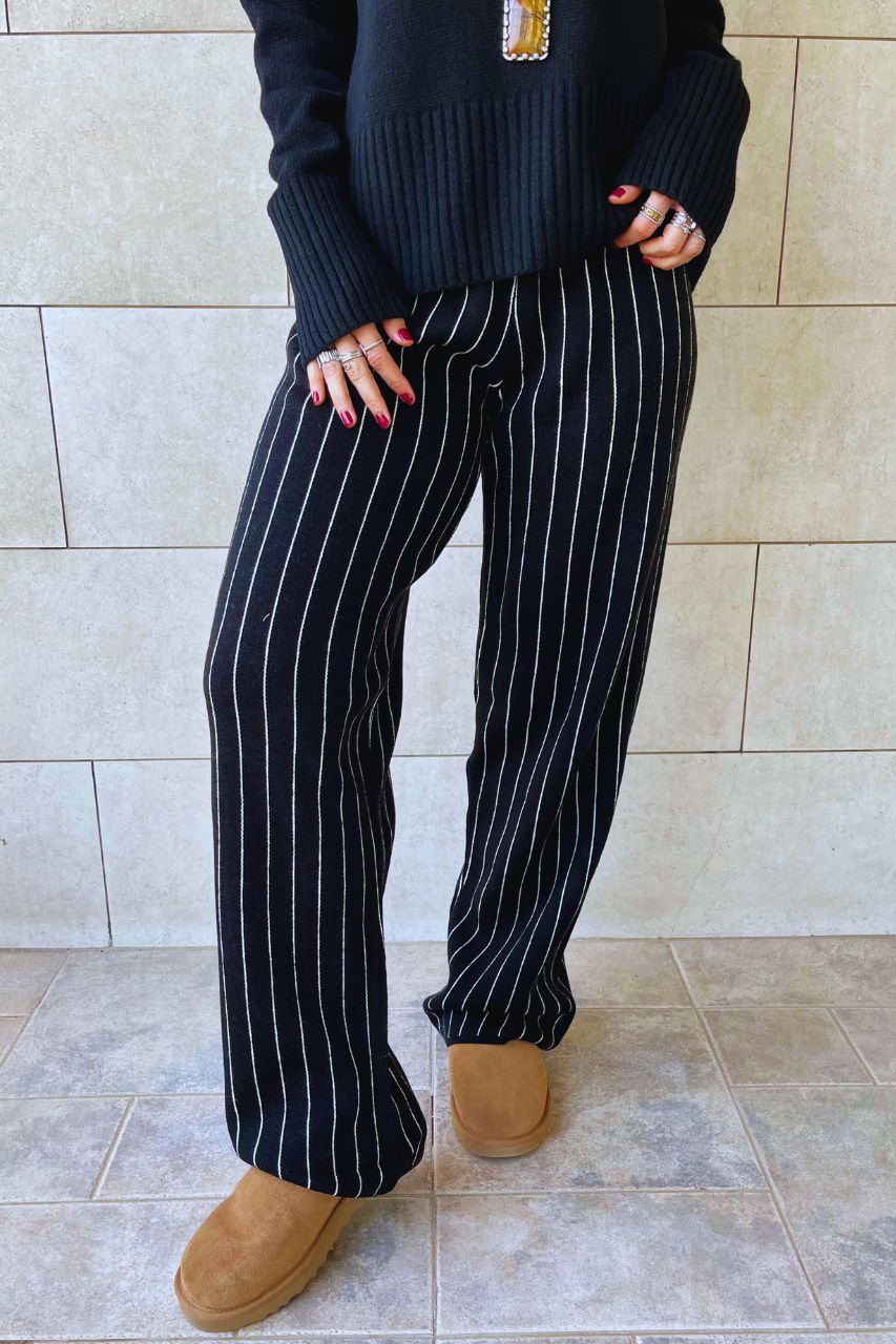 Black Softline Striped Knit Pants