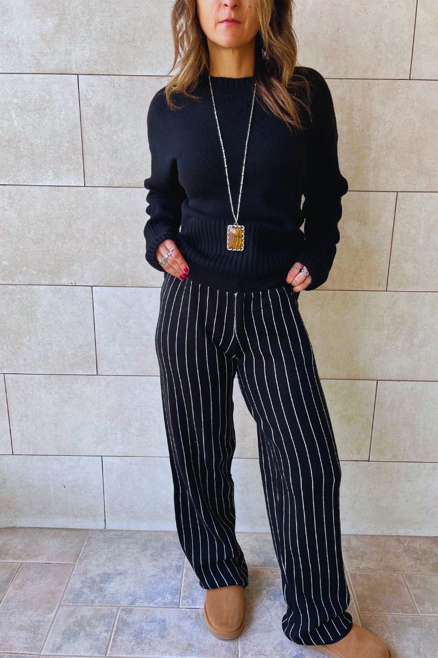 Black Softline Striped Knit Pants