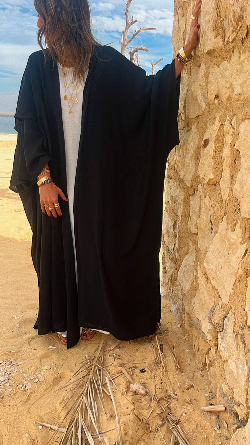 Black Layered Hooded Kimono