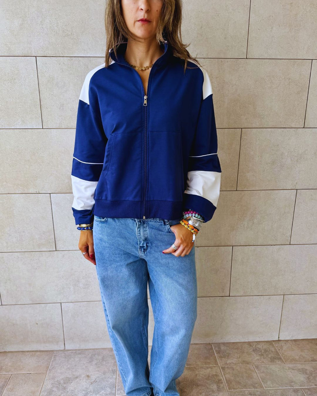 Navy Light Weight Retro Zip Up