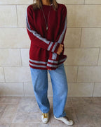 Burgundy Side Stripe Knit Pullover
