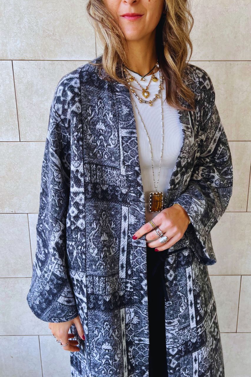 Charcoal Moonlit Printed Cardigan
