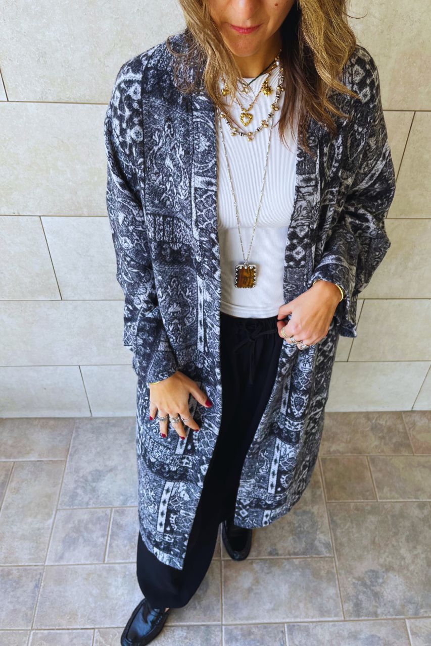 Charcoal Moonlit Printed Cardigan