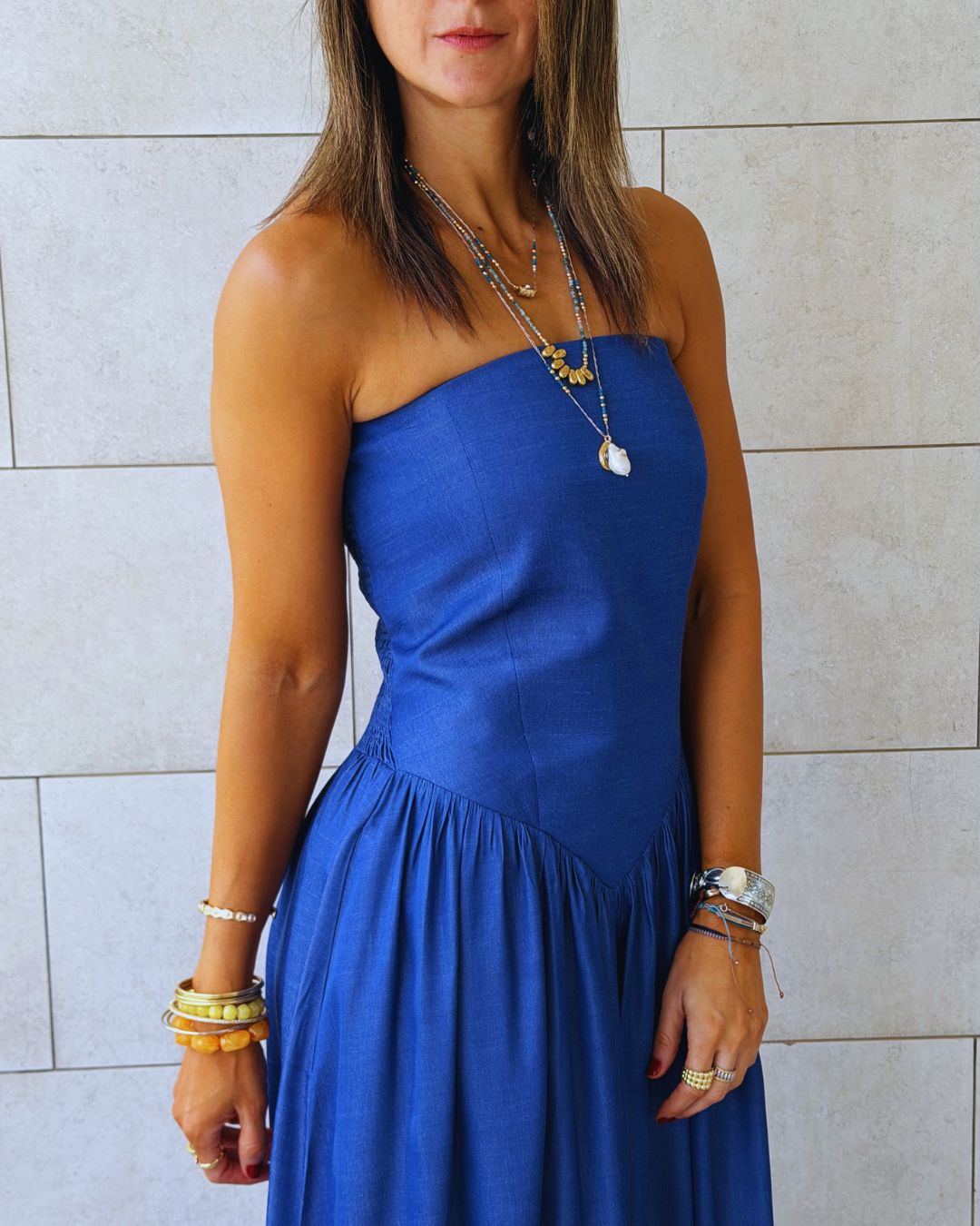 Paloma Dark Blue Drop Waist Denim Dress