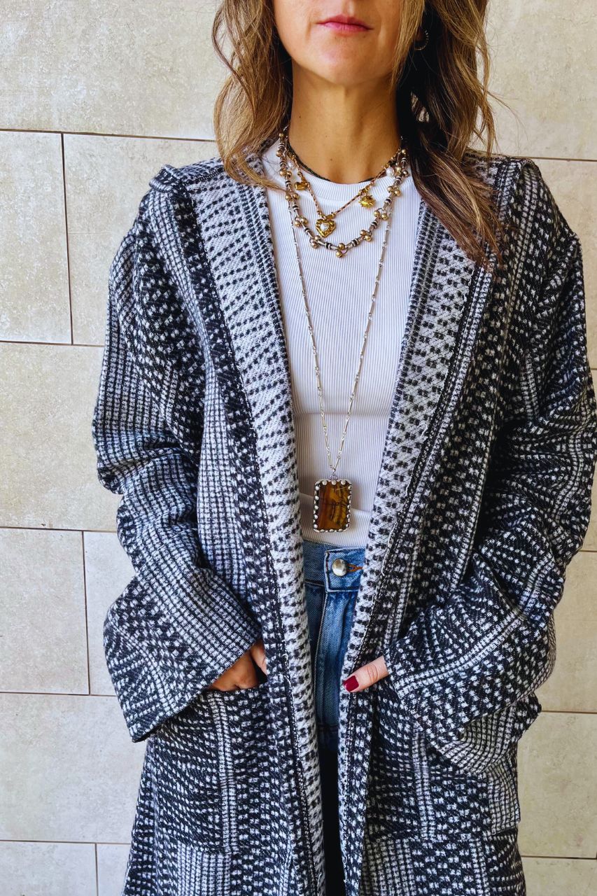 Black Nomadic Printed Hooded Cardigan