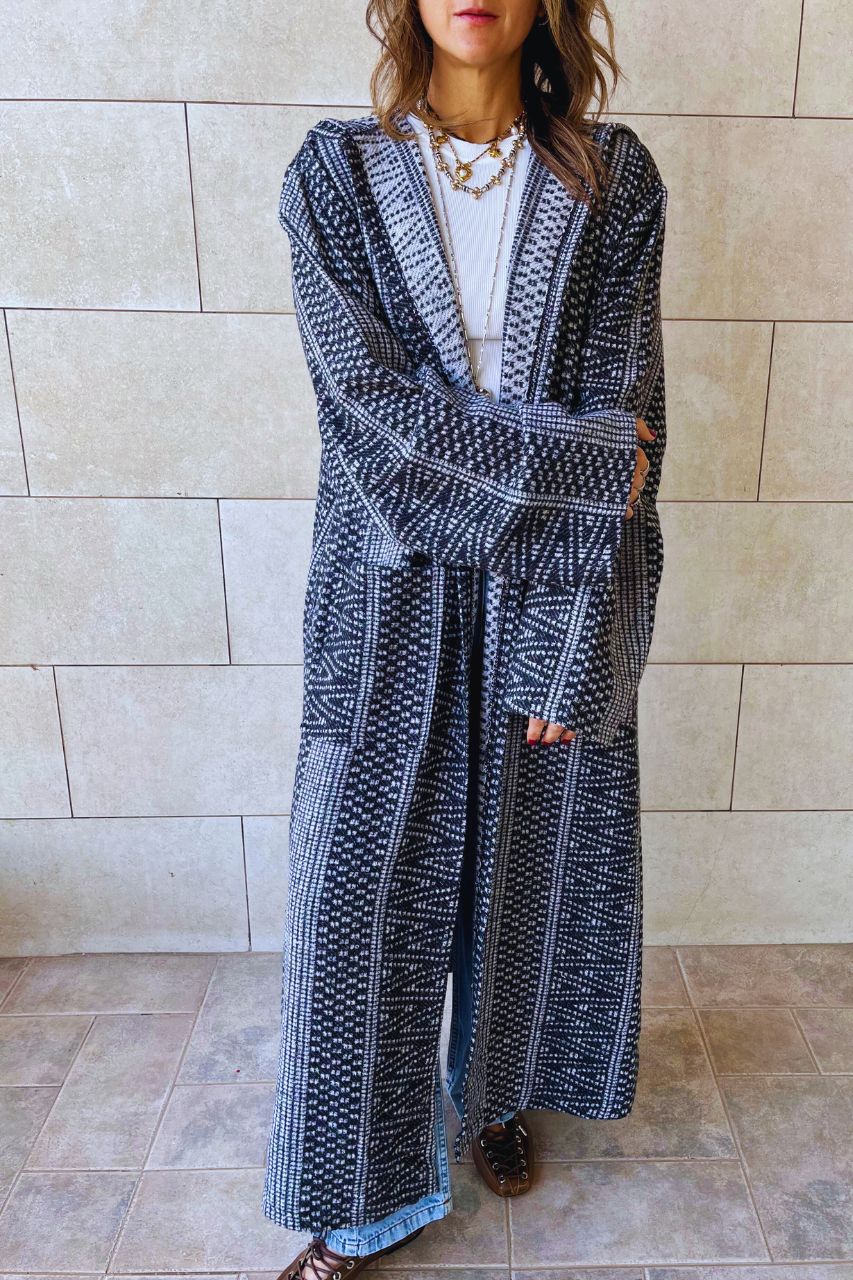 Black Nomadic Printed Hooded Cardigan
