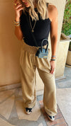 Beige Elastic Boho Pants