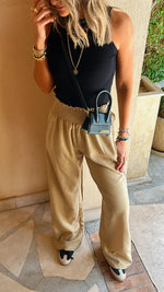 Beige Elastic Boho Pants