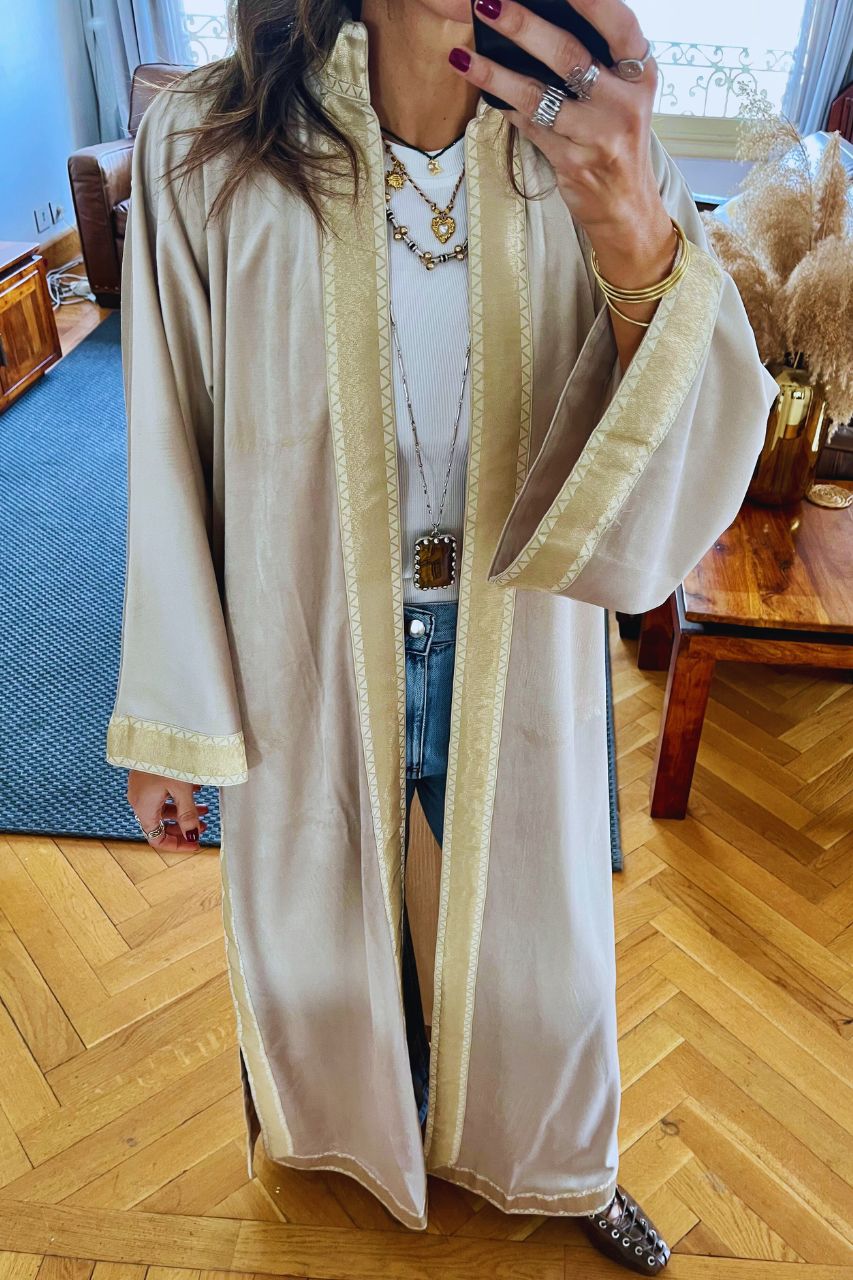 Beige Layali Velvet Kaftan