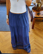 Navy Embroidered Detailed Tiered Skirt