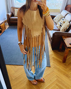 Beige Fringe Me Up Suede Top
