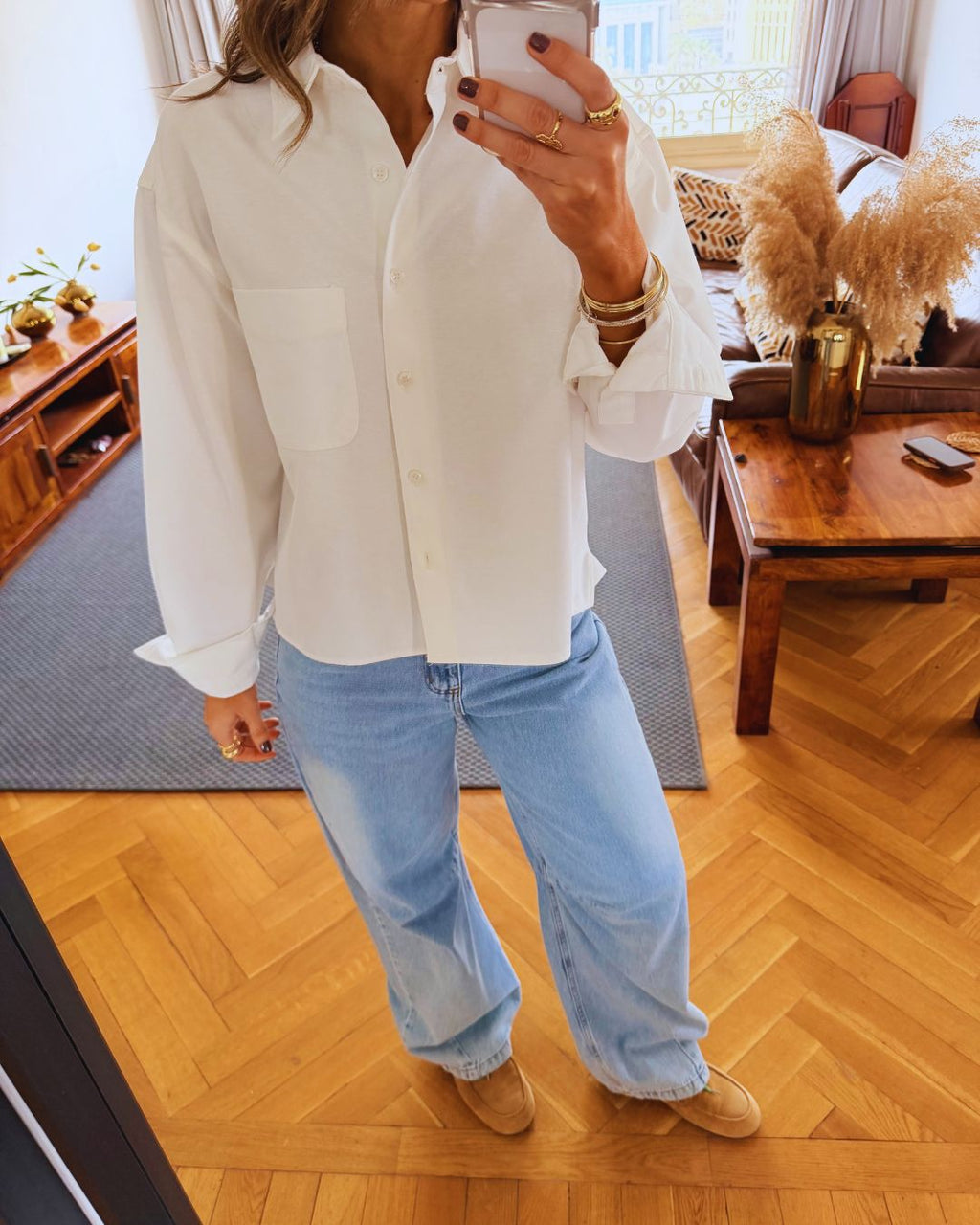 White Boyfriend Oxford Short Shirt